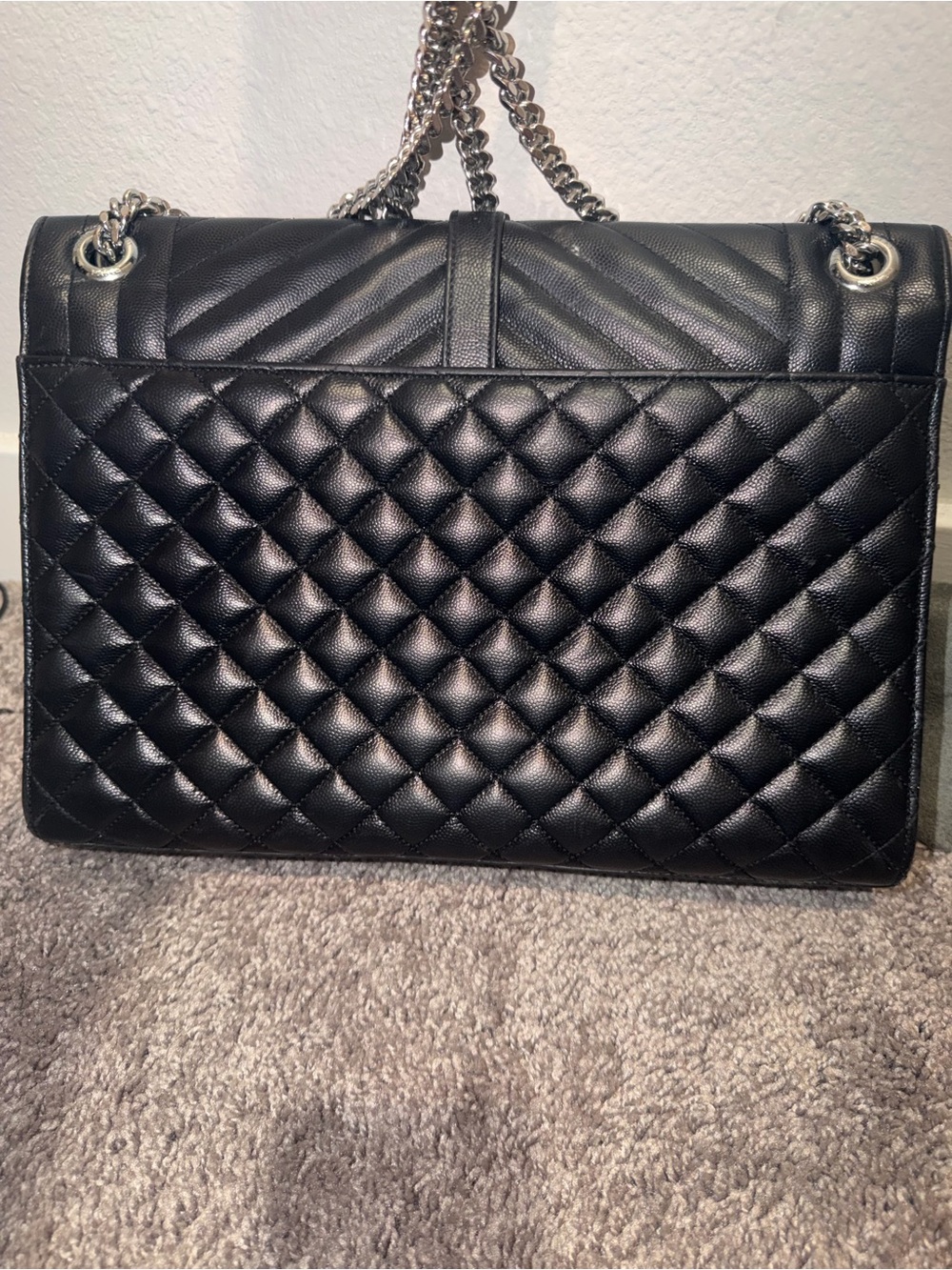 Saint Laurent Black Quilted Chevron & Diamond Chain Shoulder Bag - Picture 5 of 9